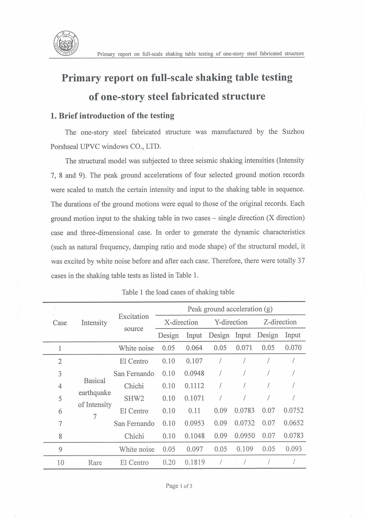 Earthquake Resistance Test Report 1